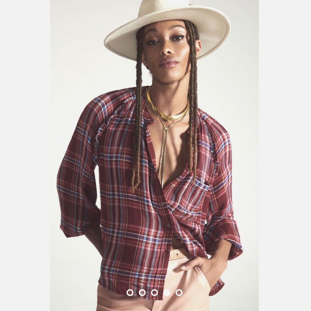 NWT Anthropologie Pilcro Plaid Button Down Shirt XXS Oversized Purple